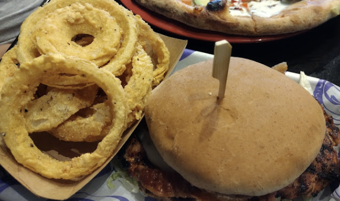 EZ's Brick Oven & Grill signature dishes Bean BurgerRosemary ChickenBasil Chicken Pasta